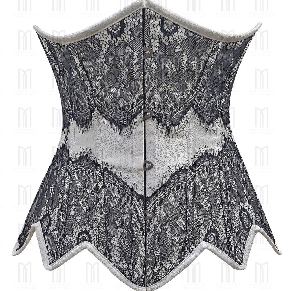Elegant Underbust Brocade Corset with Eyelash Lace Overlay & Steel Boning